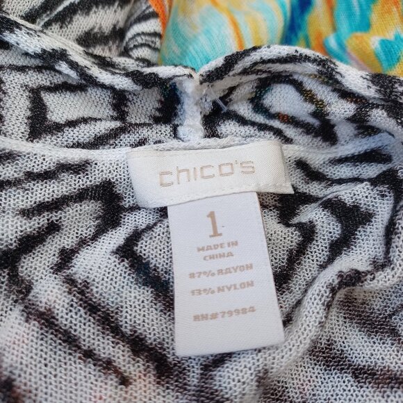 Chicos Cardigan Multi Color Aztec Open Front Animal Print Womens Medium - Picture 4 of 15